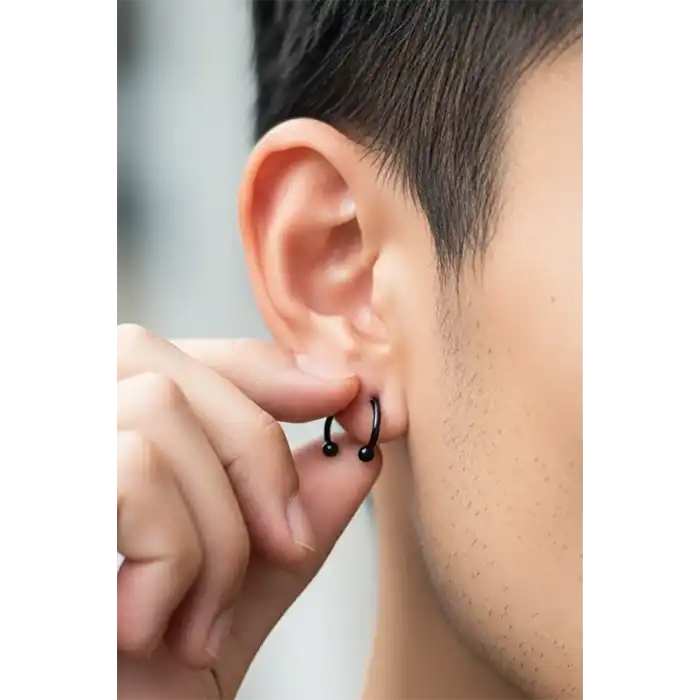 Siyah Renk Unisex Halka Küpe (Çift)