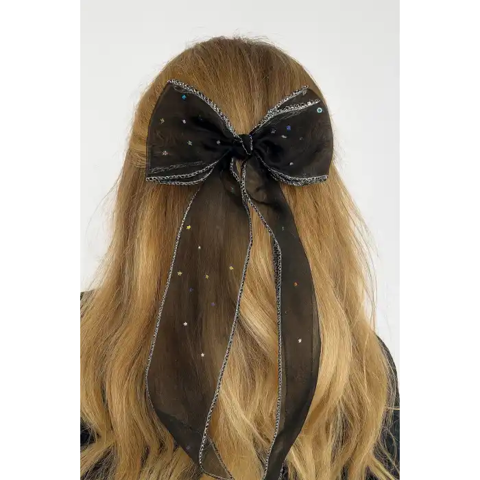 Siyah Renk Yıldız Detaylı Kurdele Otomat Toka