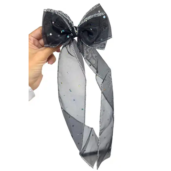 Siyah Renk Yıldız Detaylı Kurdele Otomat Toka