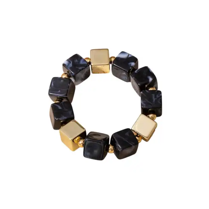 Siyah Ve Altın Renk Boncuk Detaylı Bileklik