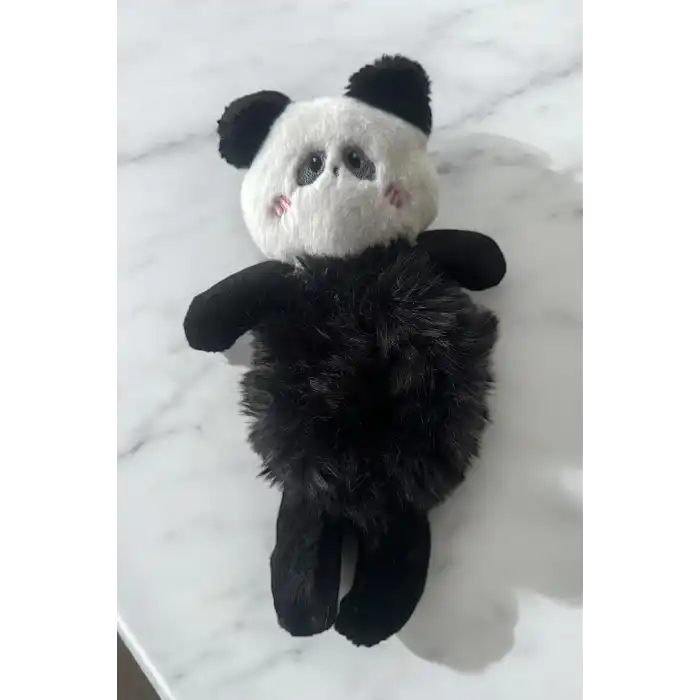 Siyah Ve Beyaz Renk Panda Figürlü Peluş Simit Toka