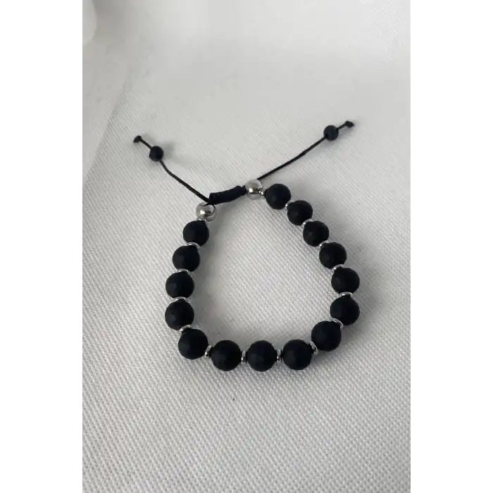 Siyah Ve Gri Renk Boncuk Detaylı Erkek Bileklik