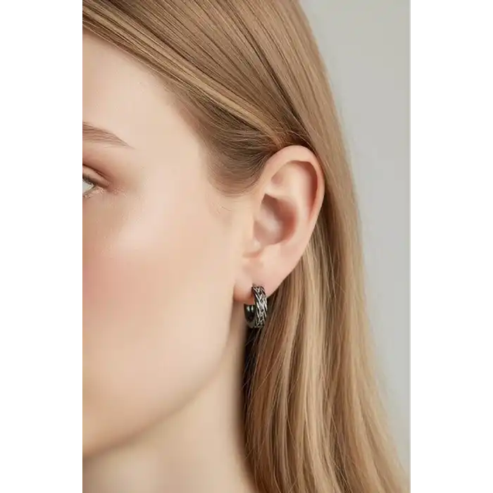 Siyah Ve Gümüş Renk Çelik Halka Küpe (Çift)