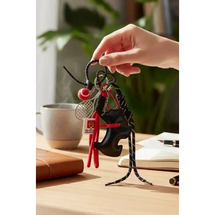 Siyah Ve Kırmızı Renk Köpek Figürlü Çanta Charm/ Anahtarlık