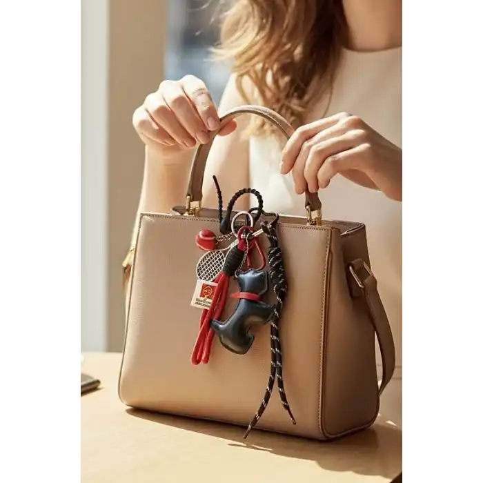 Siyah Ve Kırmızı Renk Köpek Figürlü Çanta Charm/ Anahtarlık