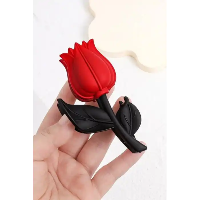 Siyah Ve Kırmızı Renk Lale Figürlü Mandal Toka