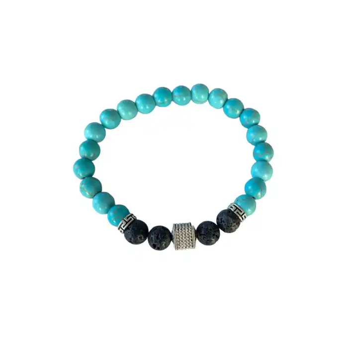 Siyah Ve Mavi Renk Boncuk Detaylı Erkek Bileklik