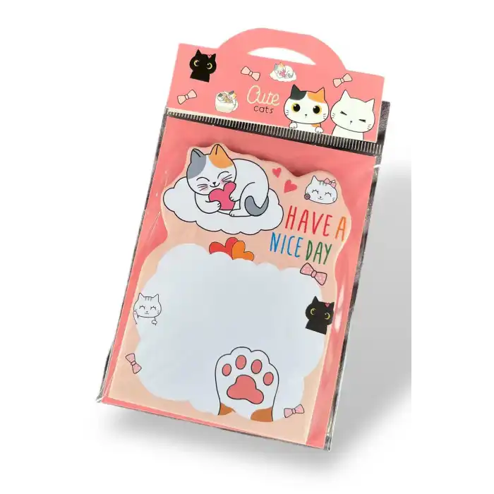 Somon Renk Kedi Figürlü Yapışkanlı Not Kağıdı