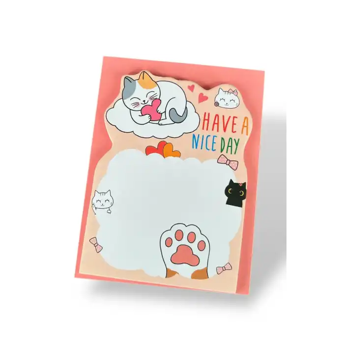 Somon Renk Kedi Figürlü Yapışkanlı Not Kağıdı