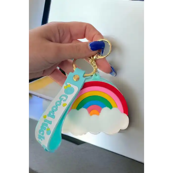 Turkuaz Renk Gökkuşağı Figürlü Cüzdan/ Anahtarlık