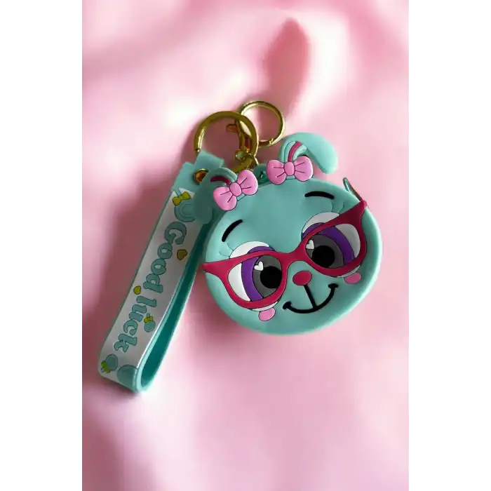 Turkuaz Renk Kedi Figürlü Cüzdan/Anahtarlık