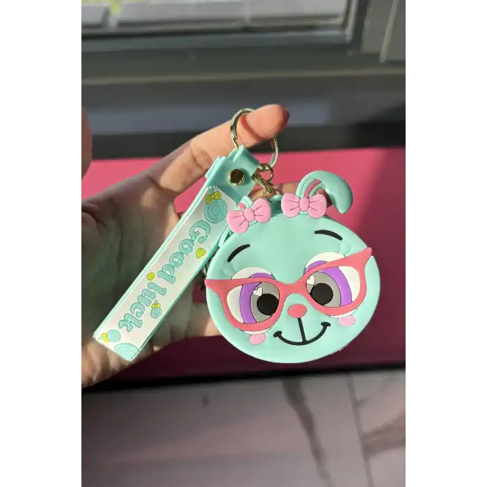 Turkuaz Renk Kedi Figürlü Cüzdan/Anahtarlık