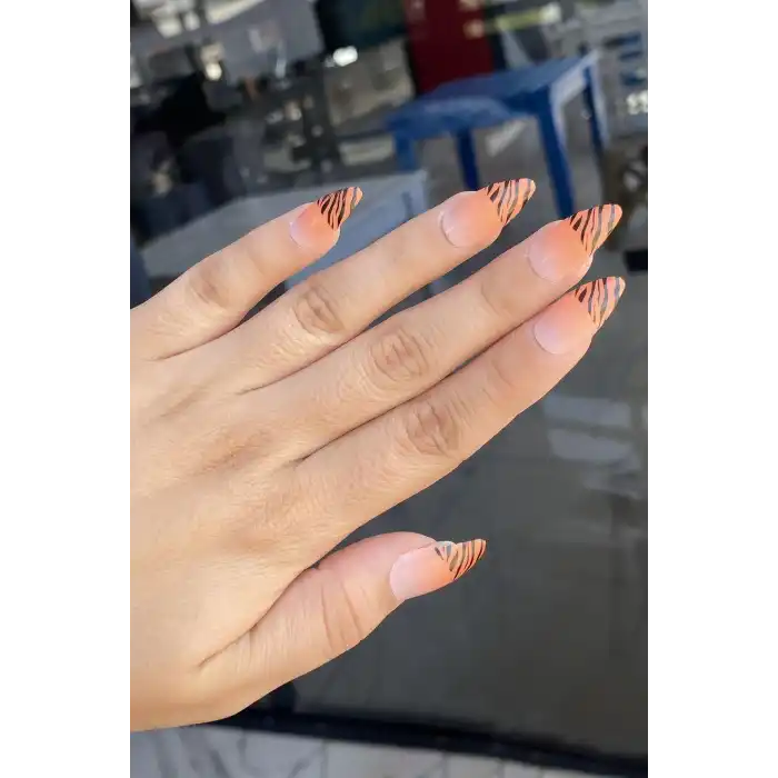 Turuncu Renk 12li Takma Tırnak (Yapıştırıcılı)