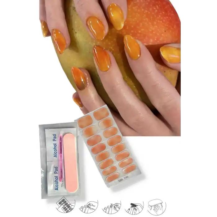 Turuncu Renk Jel Tırnak Etiketi - Uv Ile Yapılan Poly Jel Sticker Sertleşen -Kürlenmiş Jel Tırnak Stickerı