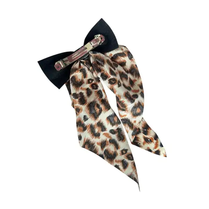 Turuncu Renk Leopar Desenli Taş Detaylı Otomat Toka