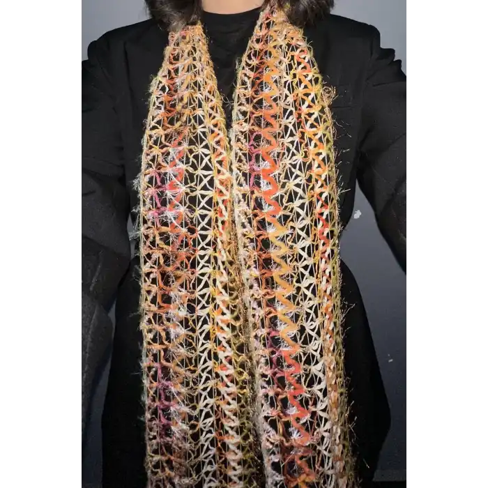 Turuncu Renk Örgü Detaylı Şal