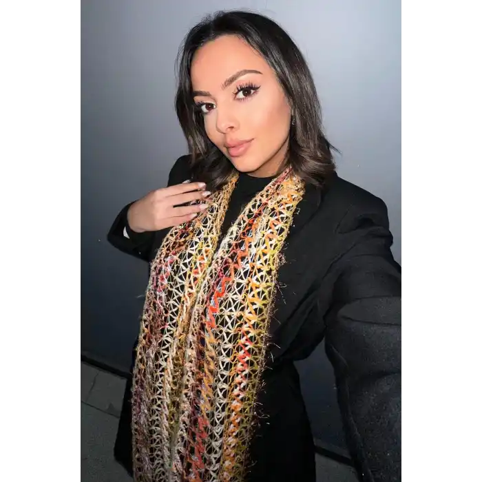Turuncu Renk Örgü Detaylı Şal