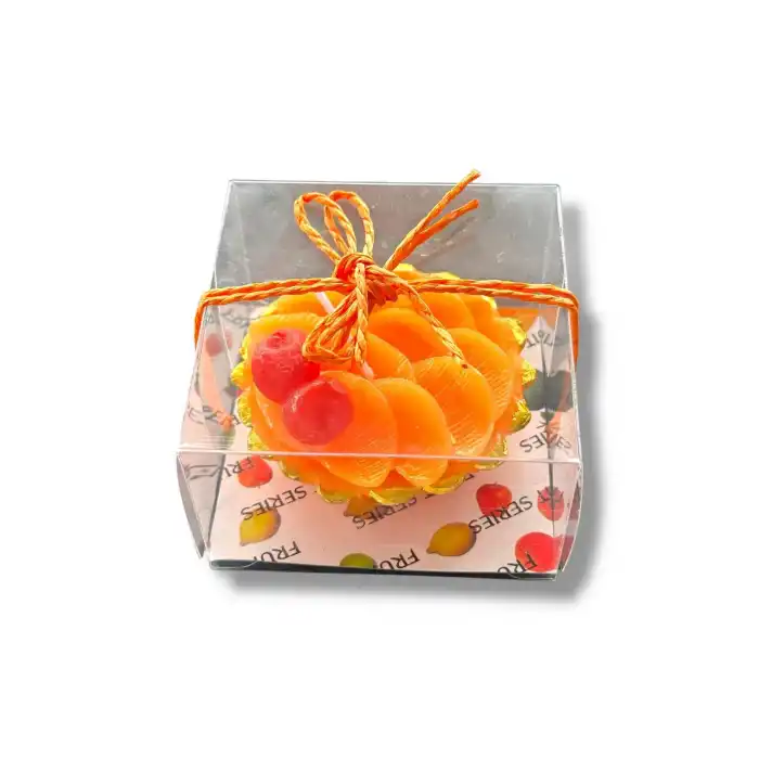 Turuncu Ve Kırmızı Renk Meyve Figürlü Kokulu Dekoratif Mum