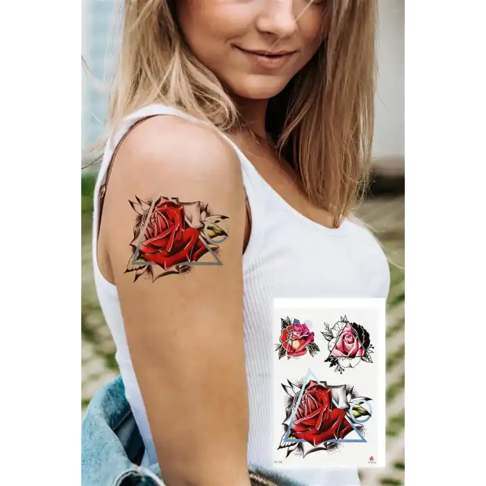 Üçgen Gül Geçici Dövme Tattoo