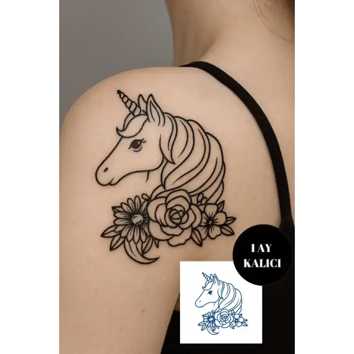 Unicorn Figürlü 12 Saat Sonra Kararan Geçici Mini Dövme Tattoo