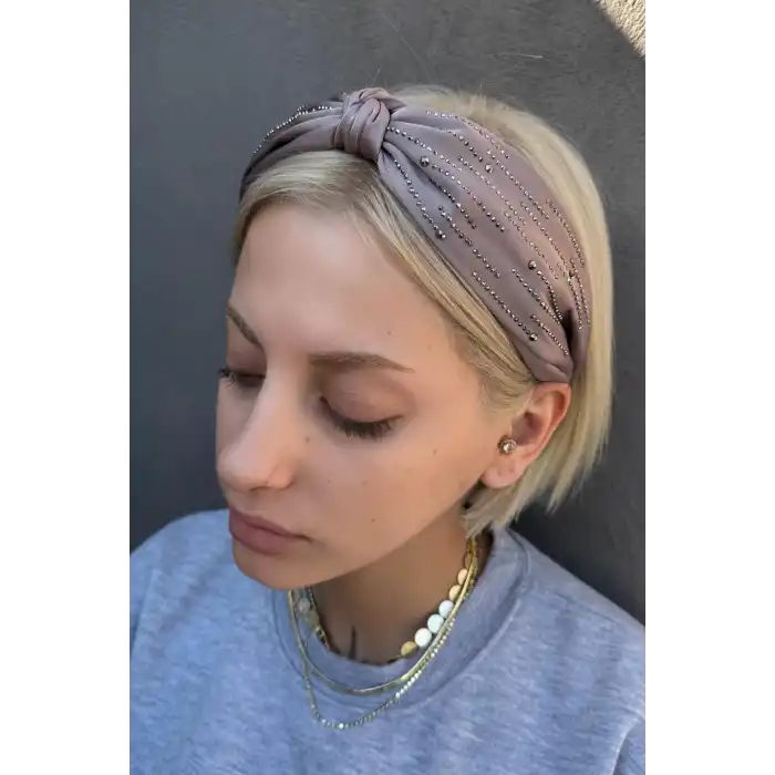 Vizon Renk Düğüm Detaylı Taşlı Taç