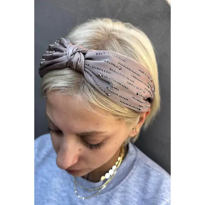 Vizon Renk Düğüm Detaylı Taşlı Taç