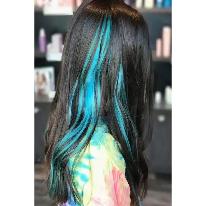 Yan Çıt Çıt Postiş / Mavi Renk Dalgalı / 50 Cm