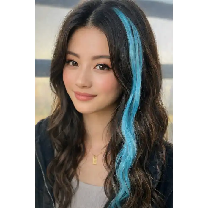 Yan Çıt Çıt Postiş / Mavi Renk Dalgalı / 50 Cm