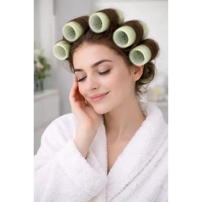 Yeşil Renk 6 Adet Bigudi Cırtlı/ Yapışkanlı Saç Bigudisi /Orta Boy