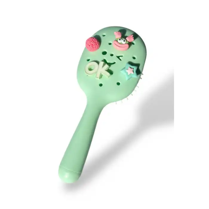 Yeşil Renk Charmlı Saç Tarama Fırçası/ Tarak