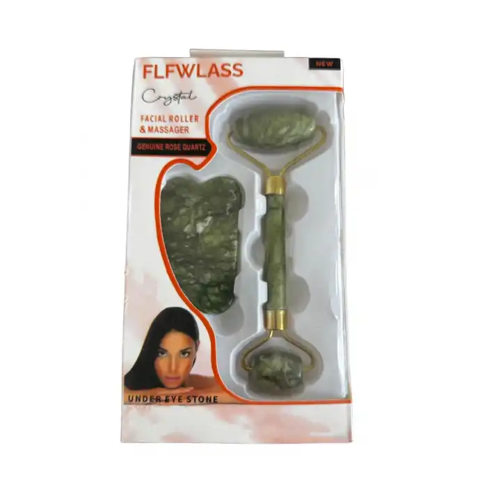 Yeşil Renk Doğal Taş Gua Sha ve Roller Yüz Masaj Taşı Seti