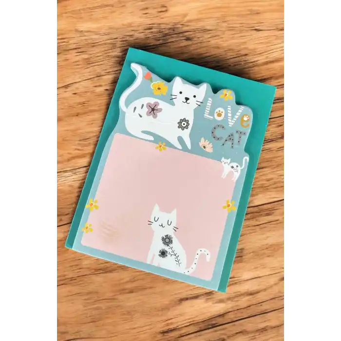Yeşil Renk Kedi Figürlü Yapışkanlı Not Kağıdı