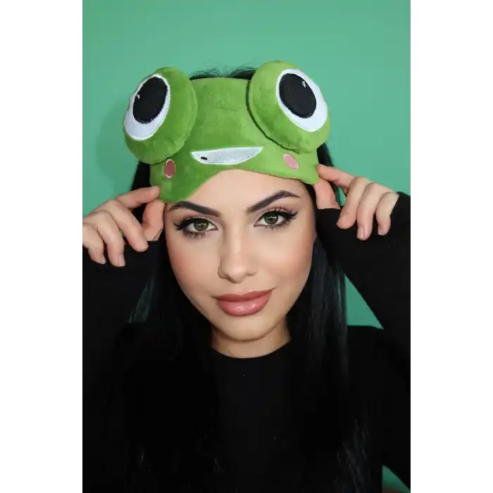 Yeşil Renk Kurbağa Figürlü Uyku Bandı