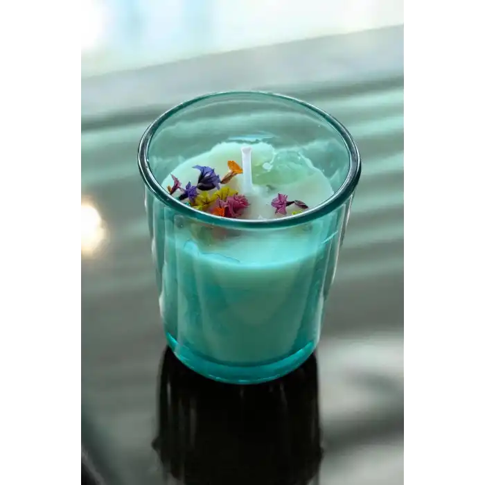 Yeşil Renk Kuru Çiçek Detaylı Mum