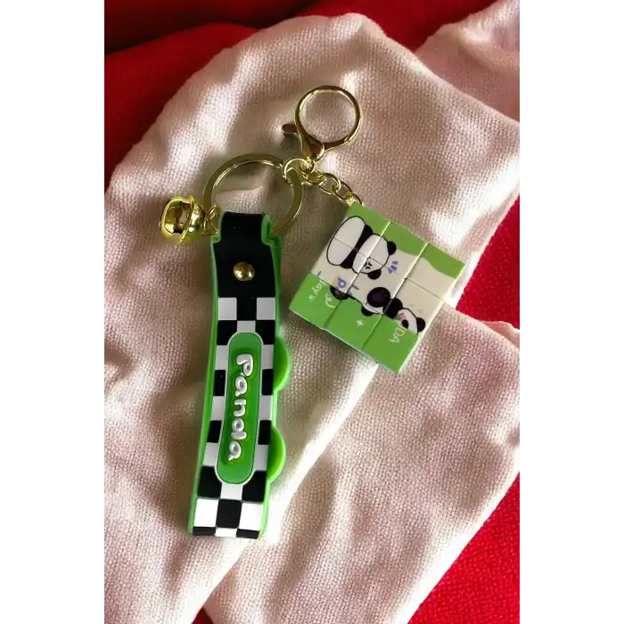 Yeşil Renk Pandalı Rubik Küp Figürlü Anahtarlık