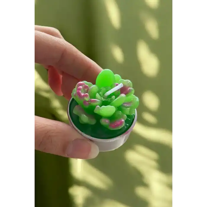 Yeşil Renk Sukulent Figürlü Mum
