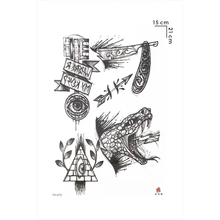 Yılan Üçgen Ok Geçici Dövme Tattoo