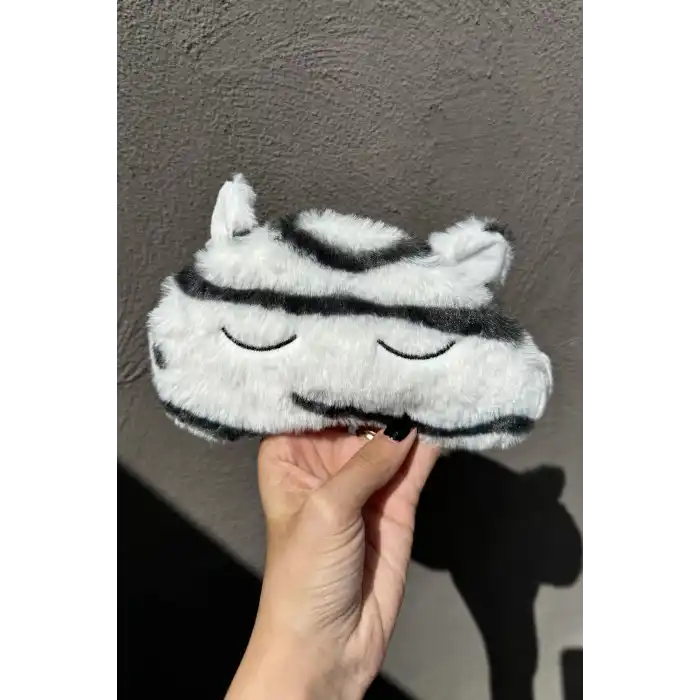 Zebra Desenli Kulak Detaylı Peluş Uyku Bandı