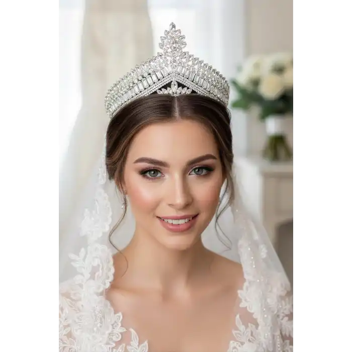 Zirkon Taşlı Gelin/Kına/Nişan/Söz Tasarım Taç