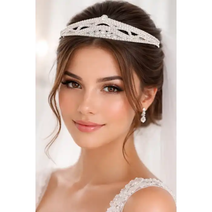 Zirkon Taşlı Gelin/Kına/Nişan/Söz Tasarım Taç