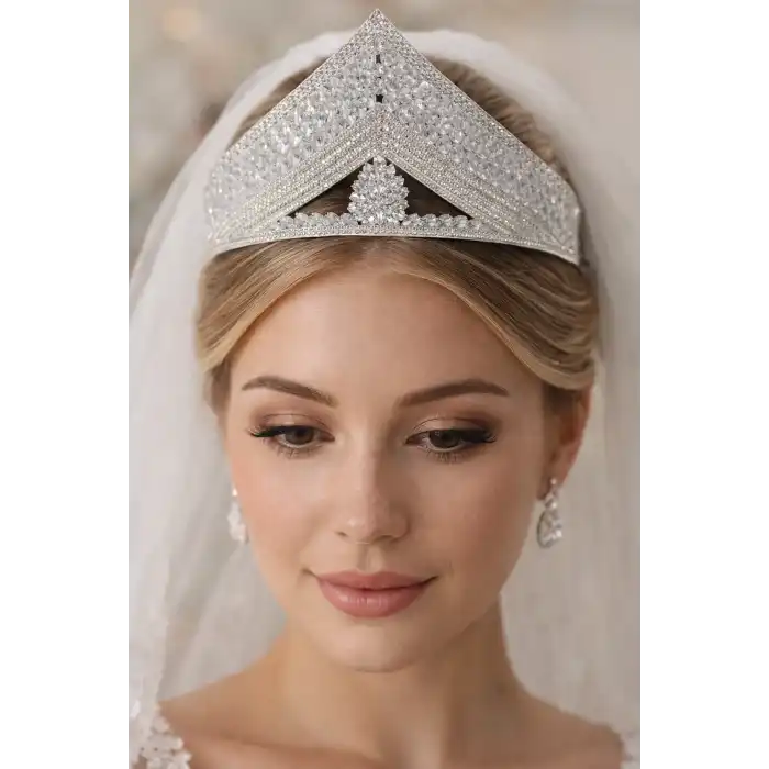 Zirkon Taşlı Gelin/Kına/Nişan/Söz Tasarım Taç