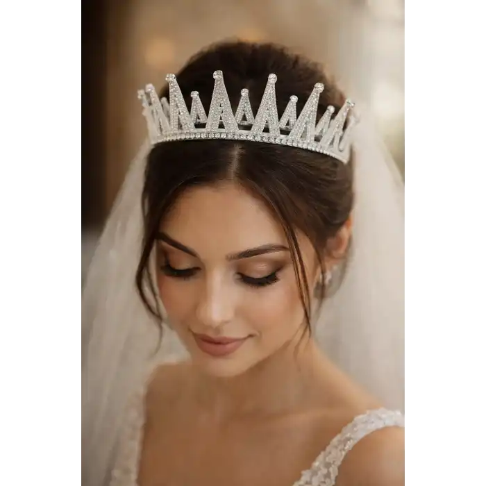 Zirkon Taşlı Gelin/Kına/Nişan/Söz Tasarım Taç