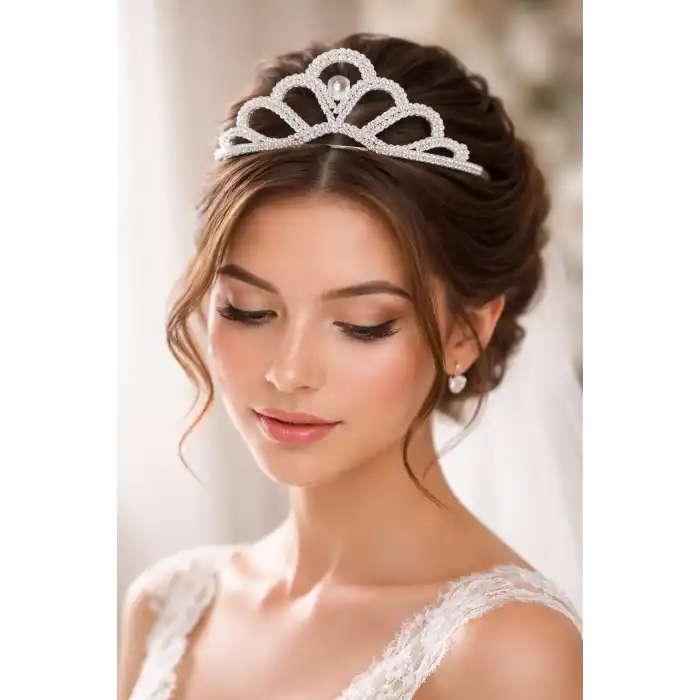 Zirkon Taşlı Gelin/Kına/Nişan/Söz Tasarım Taç