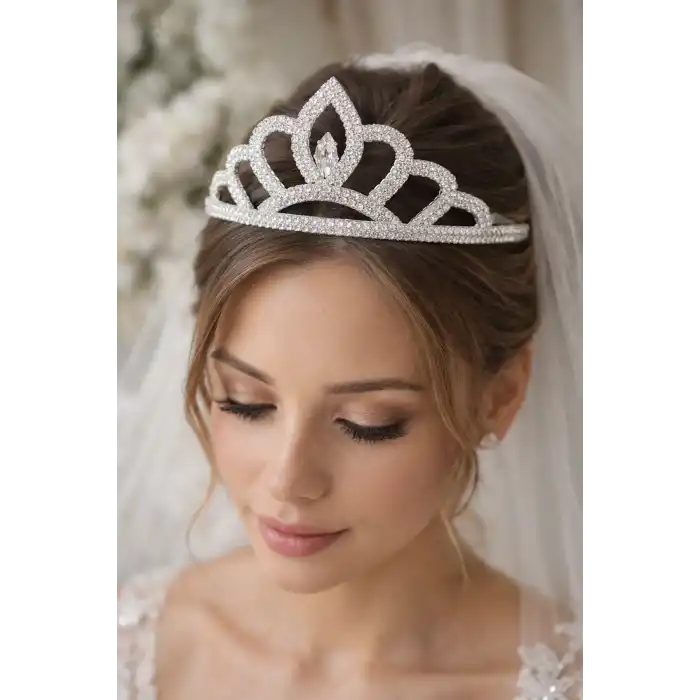 Zirkon Taşlı Gelin/Kına/Nişan/Söz Tasarım Taç