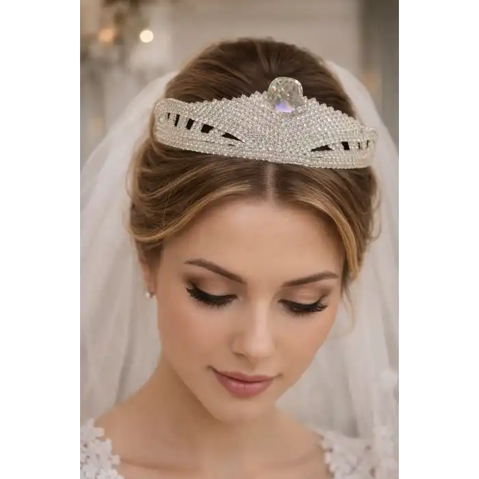 Zirkon Taşlı Gelin/Kına/Nişan/Söz Tasarım Taç