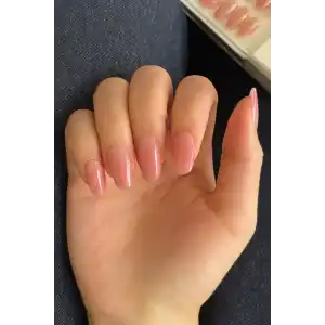 10lu Pembe Renk Jel Görünümlü Takma Tırnak Set (Yapıştırıcılı)