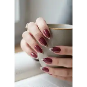 12li Bordo Renk Sim Detaylı Takma Tırnak (Yapıştırıcılı)