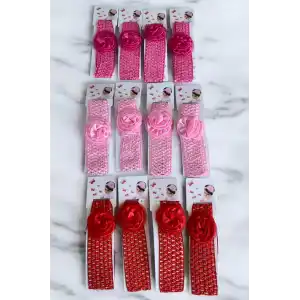 12li Karışık Renk Gül Figürlü Saç Bandı Set