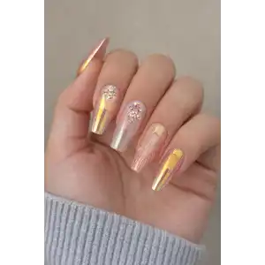 12li Karışık Renk Jel Görünümlü Takma Tırnak (Yapıştırıcılı)