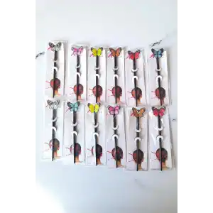 12li Karışık Renk Kelebek Figürlü Topuz Kalemi/ Tokası Set